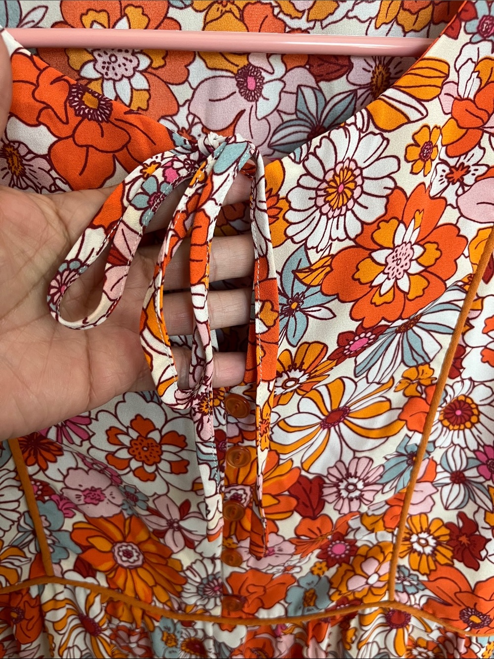 Orange Floral Tiered Mini Dress with Flutter Sleeves - Picture 4 of 7